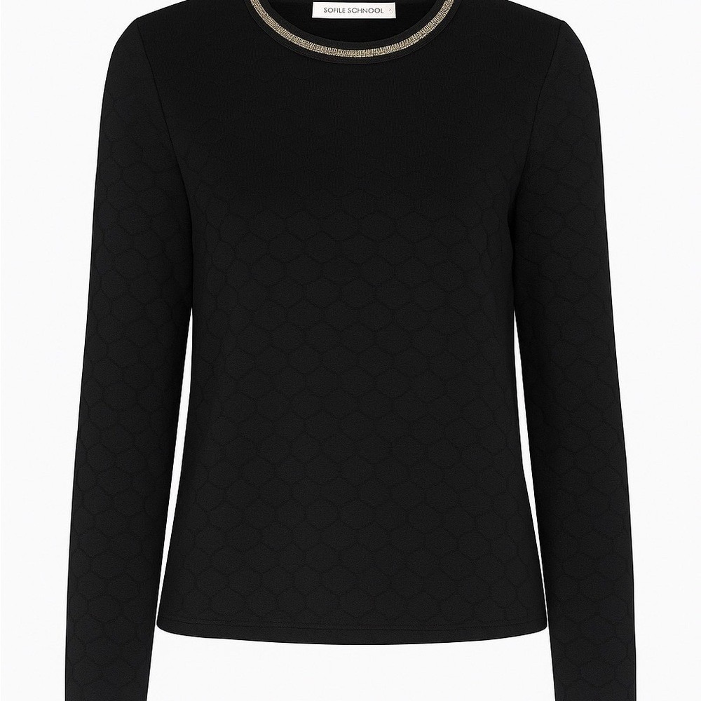 Sofie Schnoor Black Textured Crew Neck Sweater Size Small